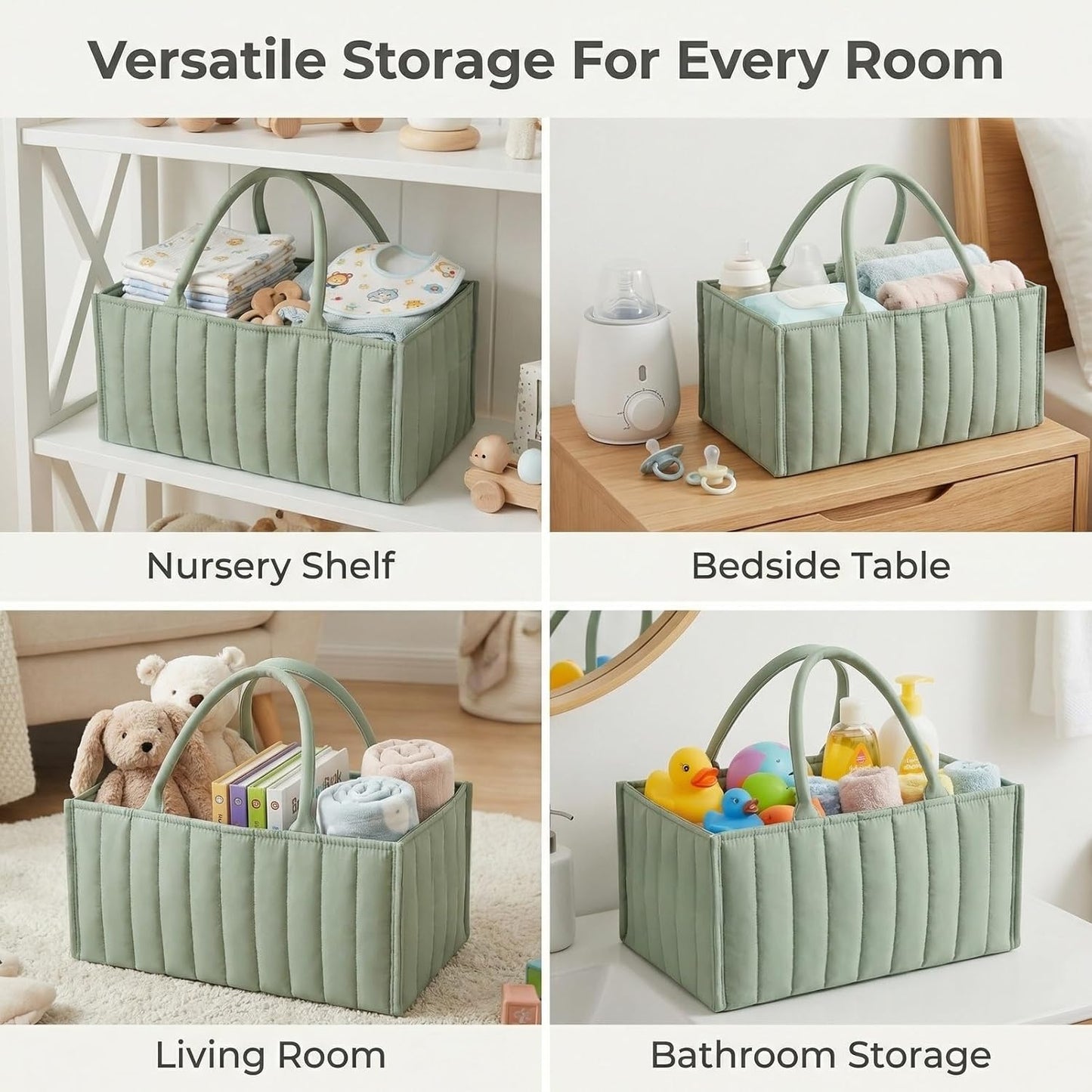 Portable Baby Essentials Organizer, 15x10x7 Inch Diaper Caddy for Nursery Storage, Handy Car Organizer for Newborn Must Haves