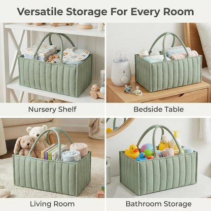 Portable Baby Essentials Organizer, 15x10x7 Inch Diaper Caddy for Nursery Storage, Handy Car Organizer for Newborn Must Haves