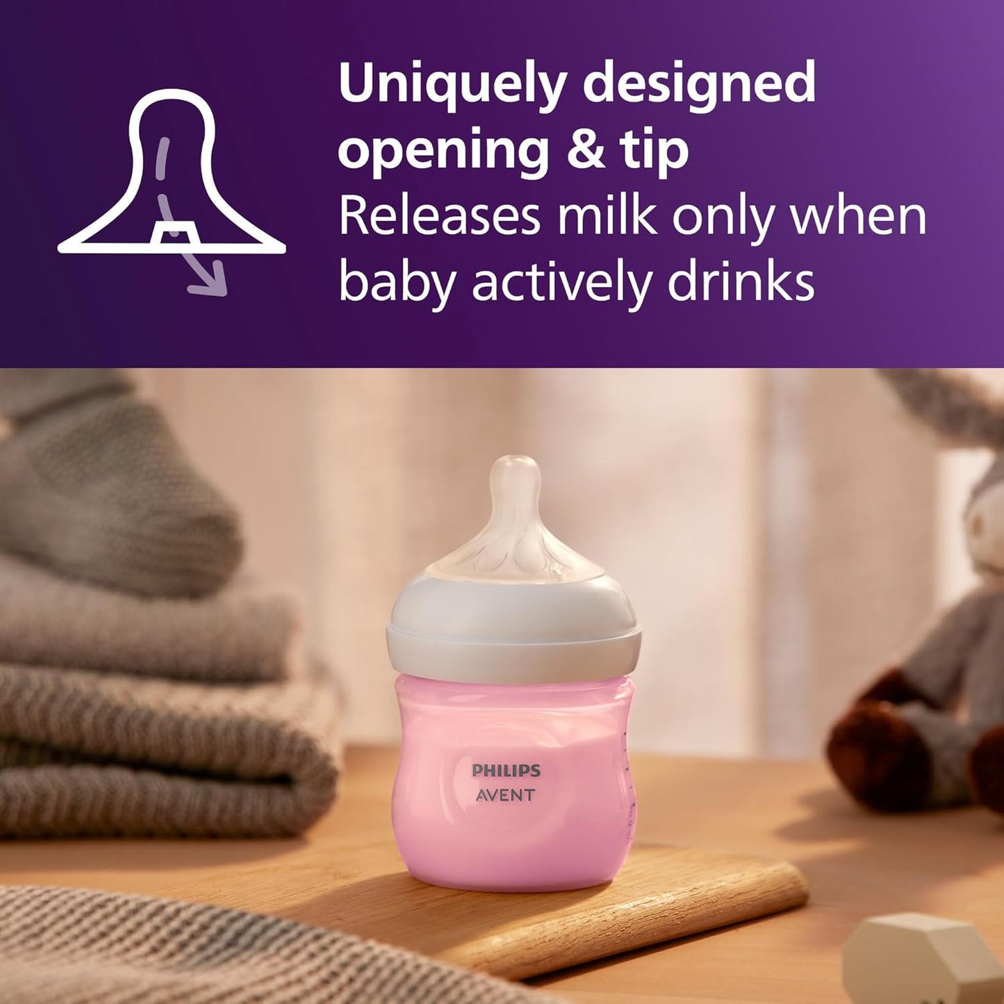 Philips Avent Natural Baby Bottles with Natural Response Nipples (Slow Flow, Flow 2), 4oz, 4-Pack, SCY900/04
