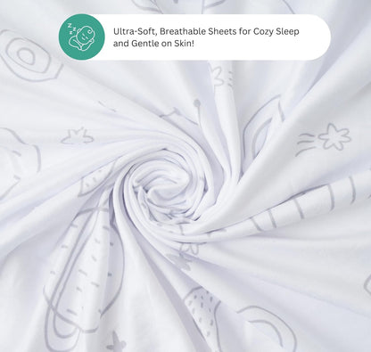 Bassinet Sheets for Papablic, CoZee, Cowiewie, Ezebaby, Nawahev Baby Bassinet Bedside Sleeper by TansyPanda, 3PC, 33x20, Ultra Soft, Breathable Snug Fit, Unisex Boys Girls, Gray White (Space Rockets)