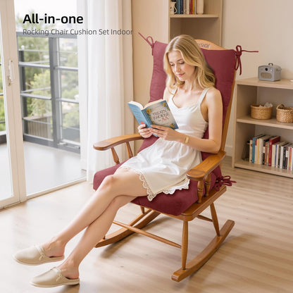 Millsilo Rocking Chair Cushions 3-Piece Set with Neck Pillow, Indoor Rocker Comfortable Tufted Non-Slip Pads with Ties, High-Density Foam Cushion for Adirondack Glider Chair, Orange, 52 x 19 x 4 Inch