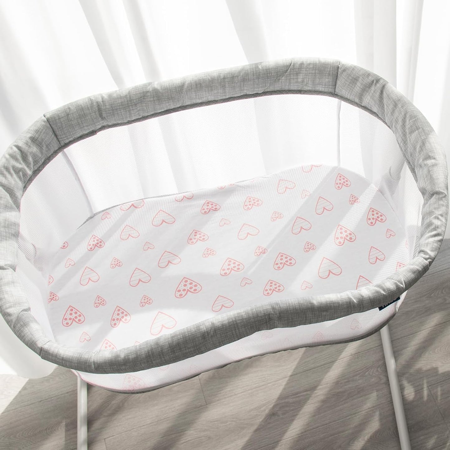 Bassinet Sheets Fit for Simmons Kids By The Bed City Sleeper Bassinet(Twins), Moses Basket and Hospital Bassinet, 100% Cotton, 2 Pack, Gray and White Print - Colors A