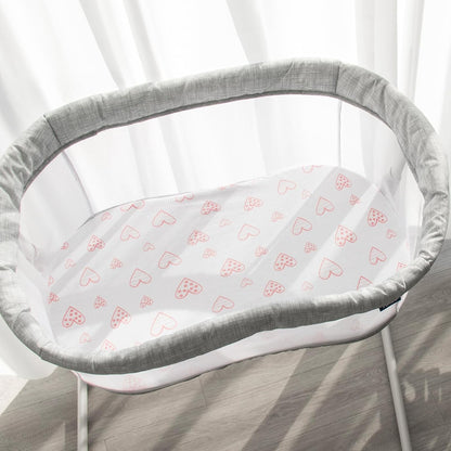 Bassinet Sheets Fit for Simmons Kids By The Bed City Sleeper Bassinet(Twins), Moses Basket and Hospital Bassinet, 100% Cotton, 2 Pack, Gray and White Print - Colors A