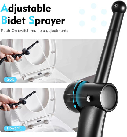 CREA Handheld Bidet Sprayer for Toilet - Adjustable Jet Toilet Bidet Attachment with Hose for Feminine Wash & Cloth Diaper Sprayer Set - Stainless Steel Black