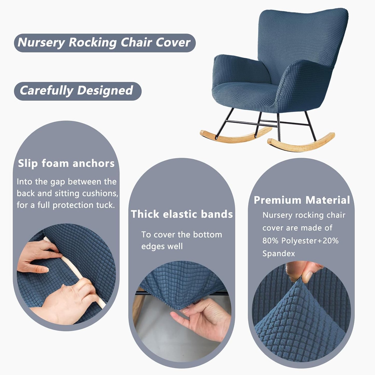 Nursery Rocking Chair Cover,1 Piece Glider Chairs Cover Slipcovers,Soft with Elastic Bottom Spandex Jacquard Small Checks,Furniture Protector Washable