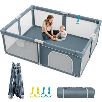 Foldable Baby Playpen - 71"×59" Collapsible Play Pen for Babies and Toddlers - Indoor Outdoor Foldable Play Yard with 4 Handles - Folding Baby Playpen with Bag Portable Travel Play Yard
