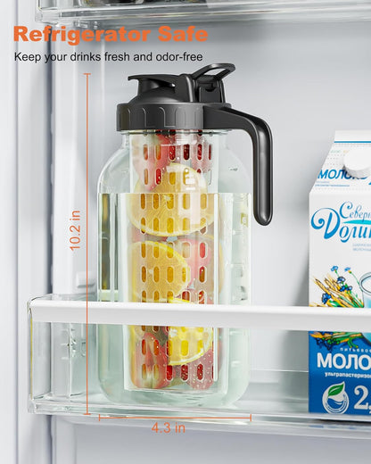 64oz Glass Breast Milk Pitcher with Lid & Pour Spout, 2 Quart Airtight Leakproof BreastMilk Fridge Storage Container - Wide Mouth, Dishwasher Safe Formula Pitcher with Handle