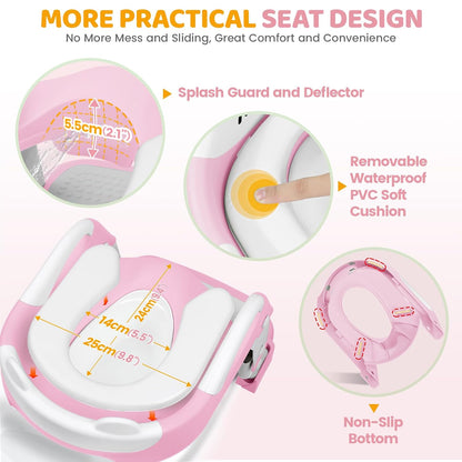 Orzbow Potty Training Seat | Upgrade Toddler Potty Training Toilet with Step Stool, 2-in-1 Stability Toilet Seat for Boys Girls | with Splash Guard, Anti-Slip Pad, Ladder, and Height Adjustable, Pink