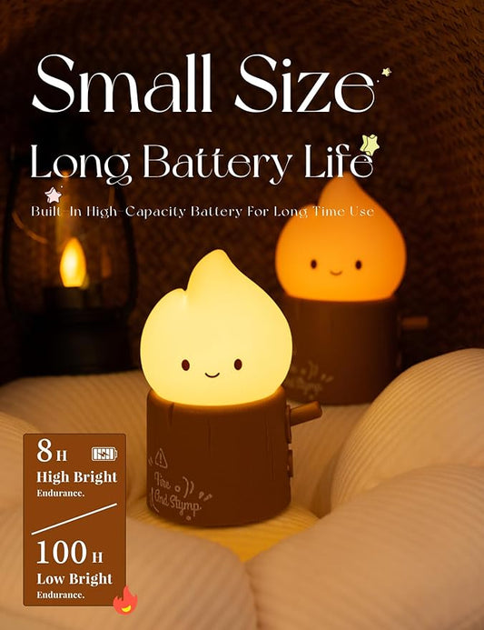 Emotional Support Flame Night Lamp, Fire with Positive Smile Candlelight Mood Light, Rechargeable Fake Candles Flickering, Cute Funny Gifts for Kids Childrens