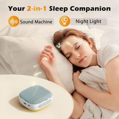 Portable Sound Machine for Travel, White Noise Sound Machine for Sleeping, 52-Hour Lasting Mini Noise Machine with 21 Quality Non-looping Sounds, Headphone Jack, Memory, Timer for Adults,Hotel (White)