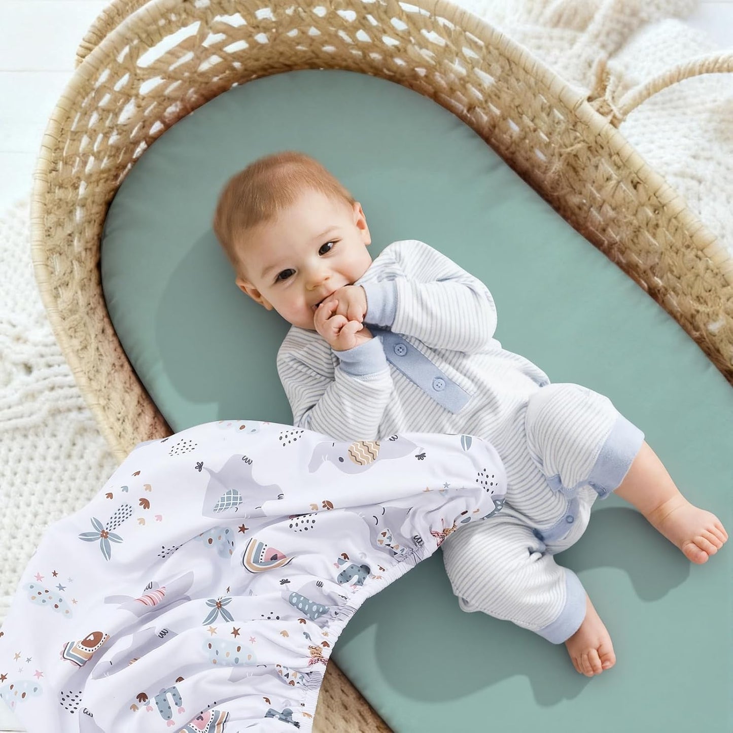 3 Pack Stretchy Bassinet Sheets 20" x 33" Compatible with Baby Delight, Angelbliss, Maxi-COSI & Most Regular Size Bedside Sleeper- Soft Breathable Fitted Bassinet Sheets for Baby - Yellow & Flower