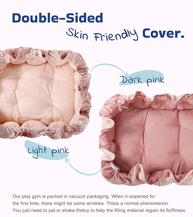 Little Dove 5-in-1 Plush Baby Play Gym, Tummy Time Mat with Blanket and 6 Sensory Toys, Baby Play Mats, Convertible Baby Gym for Sensory Development from Newborn to Toddler, Pink