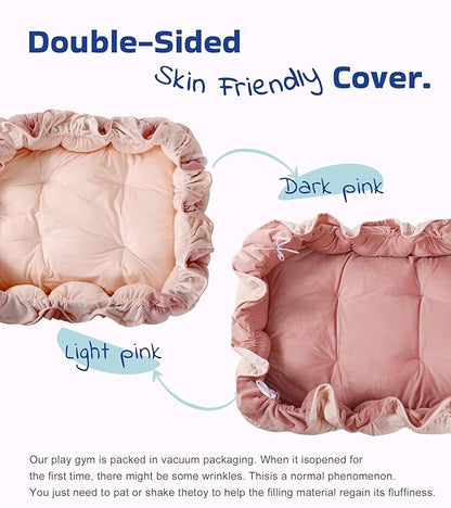 Little Dove 5-in-1 Plush Baby Play Gym, Tummy Time Mat with Blanket and 6 Sensory Toys, Baby Play Mats, Convertible Baby Gym for Sensory Development from Newborn to Toddler, Pink