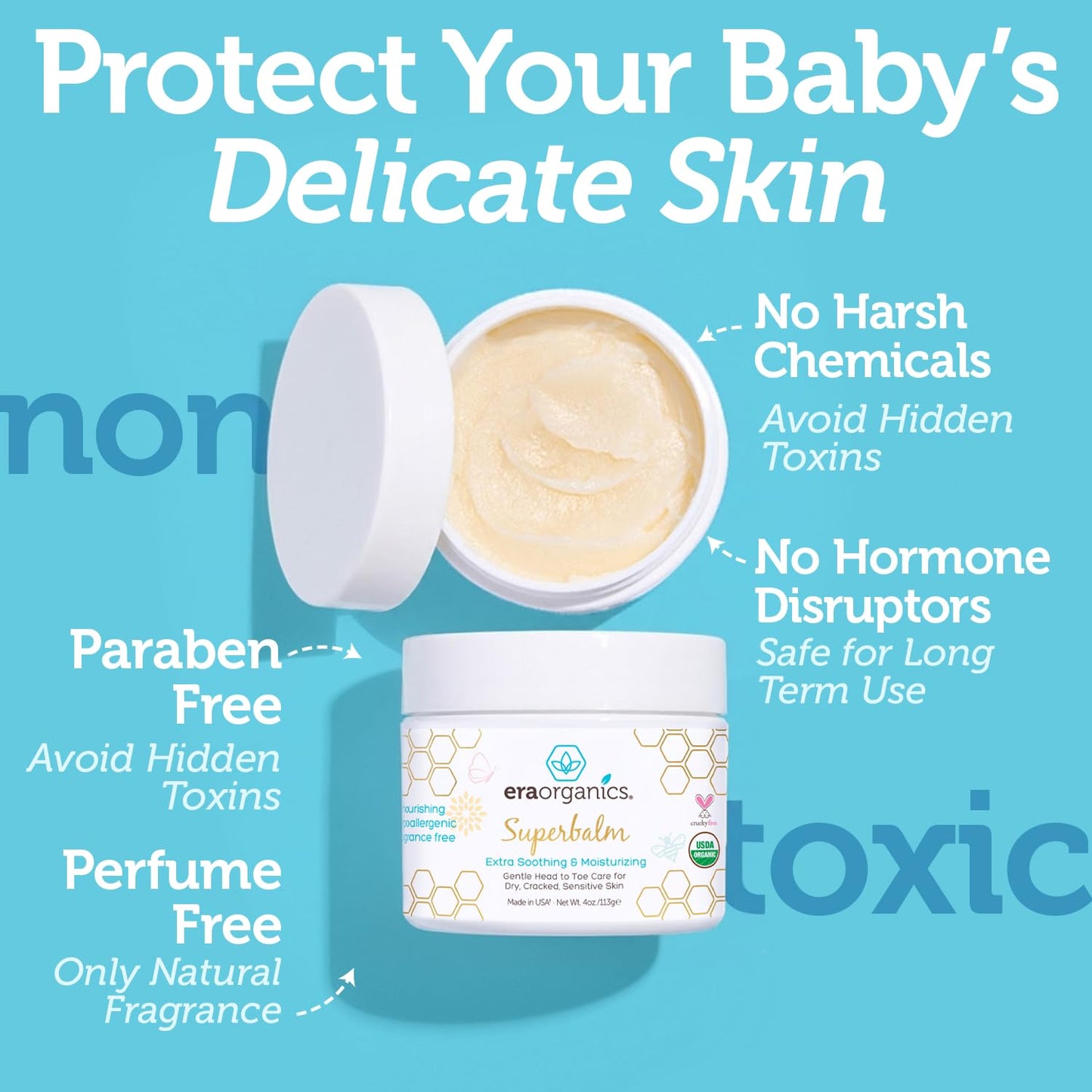 Era Organics Healing Ointment for Babies - USDA Certified Organic Natural Moisturizer Gentle on Sensitive Skin Prone To Baby Eczema, Cradle Cap (Infant Seborrheic Dermatitis), Rashes, Hives and More