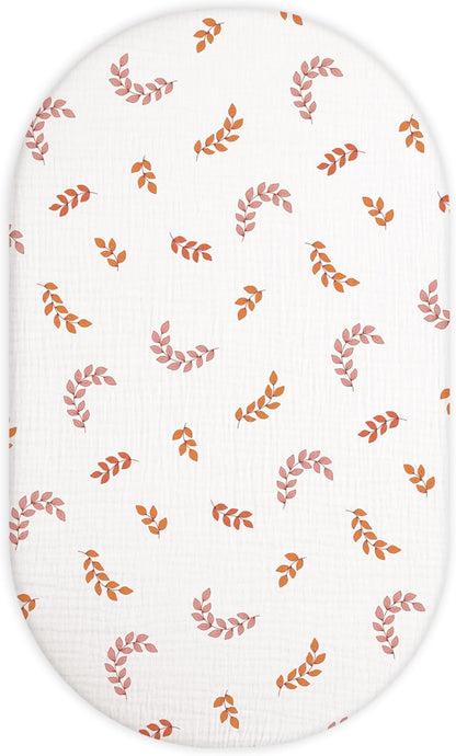 Muslin Bedside Bassinet Sheets 2 Pack, 33x20 Fitted Ultra Soft & Breathable Bedside Sleeper Sheets, Ideal for Baby Girl and Boy, Perfect for Newborns (Hopping Bunnies & Beige)