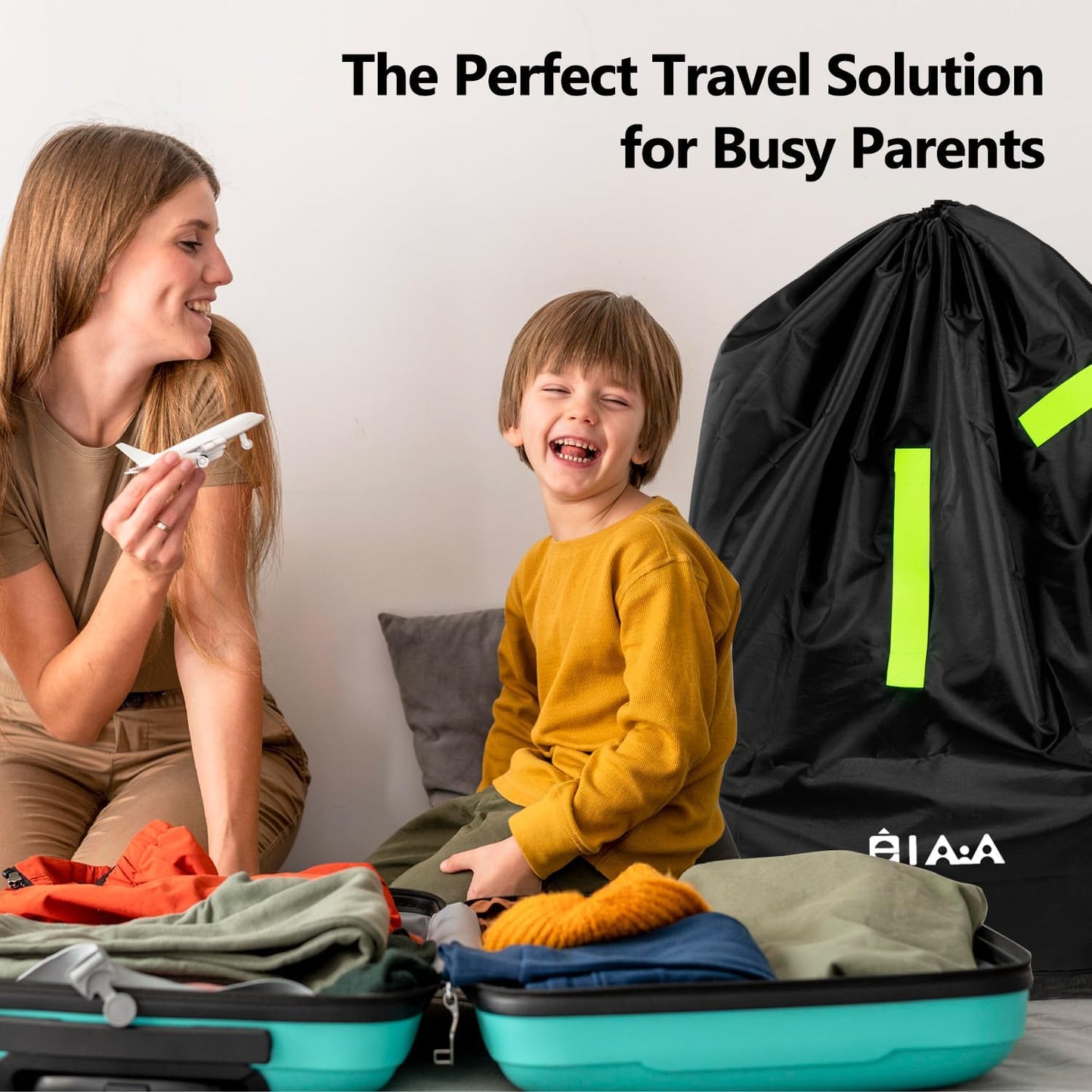 elaia Car Seat Travel Bag for Airplane, Waterproof Wearable with Straps, Large Capacity Padded Car Seat Check Bag, Perfect for Air Travel, Family Vacations, and Parents with Infants