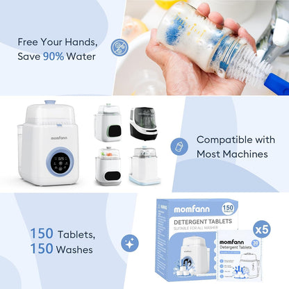MOMFANN Professional Deep Cleaning Detergent Tablets for All Baby Bottle Washers, Washer Tablets for Bottle Washer and Sterilizer and Dryer, Easy to Use (150Pcs)