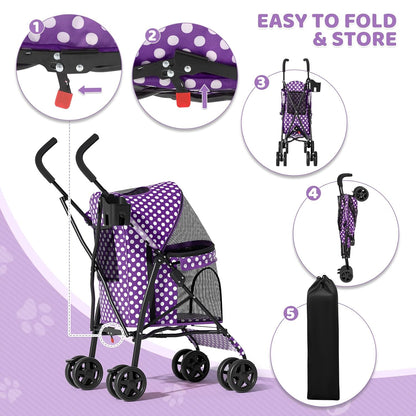 Magshion Compact Pet Stroller for Small-Medium Dogs/Cats up to 22lbs, 4-Wheel Lightweight Umbrella Shaped Portable Puppy Travel Jogger with Breathable Mesh, Cup Holder & Rear Storage, Black
