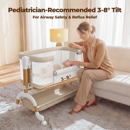 Ezebaby 3 in 1 Baby Bassinet Bedside Sleeper, Rocking Bassinet for Baby with Comfy Mattress & Breathable Full Mesh Sides, 7 Height Adjustable | Portable Crib for Newborns with Lockable Wheels