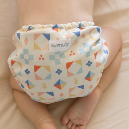 Esembly Cloth Diaper Cover - Reusable Swim Diaper, Waterproof, Breathable - Adjustable Outer Layer Over Absorbent Inner for Blowout Protection - Sea Glass, Size 2 (18-35lbs)