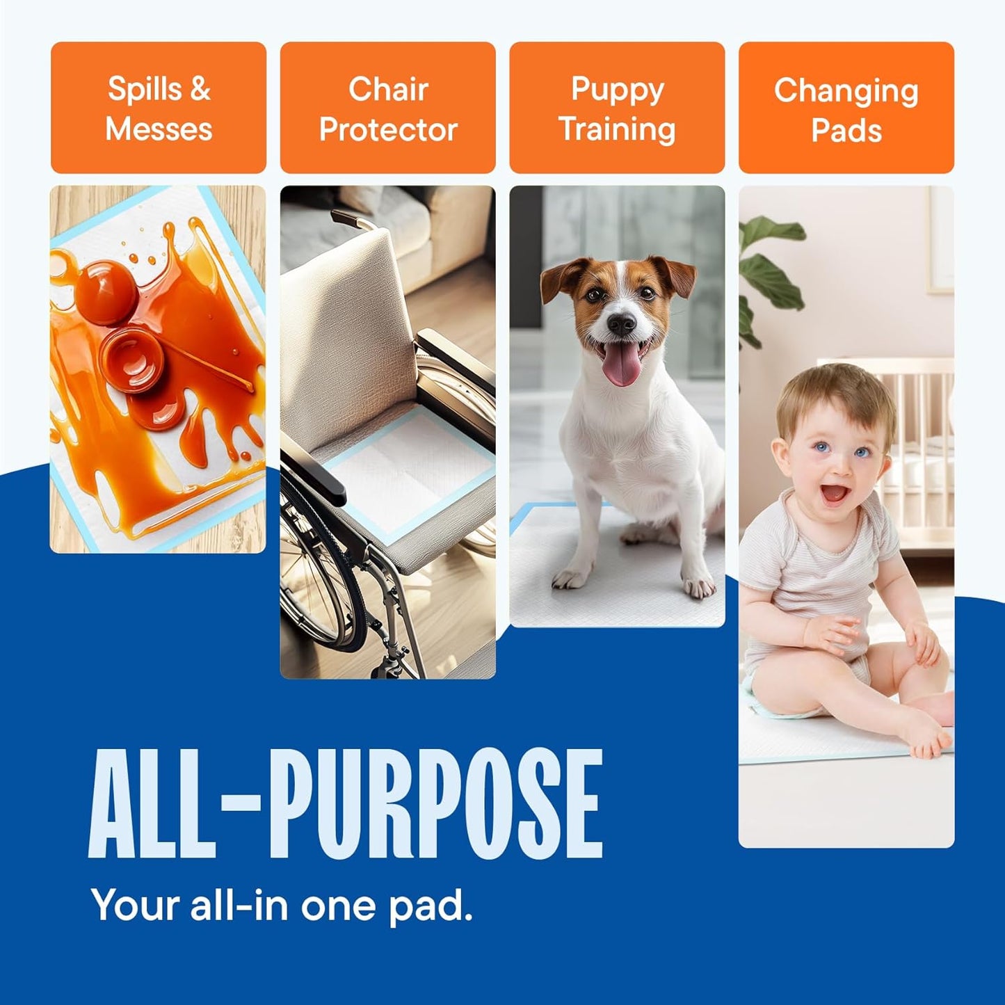 Chucks Pads Disposable [100-Pack] Multi-Purpose Pee Pads - Incontinence Underpads for Dog, Puppy & Diaper Changing Table Pad for Baby 17" x 24" Bed & Chair Liners - Pet Potty Training Pads