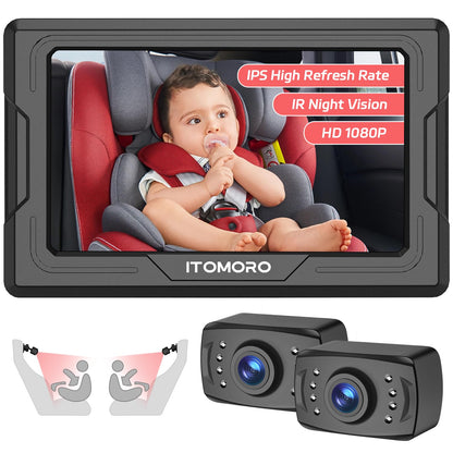 Itomoro Baby Car Camera, 4.3'' 1080P Night Vision Car Baby Mirror with Camera 5 Mins Easy Installation Crystal Clear Wide View for Rear Facing Seat ACZ407