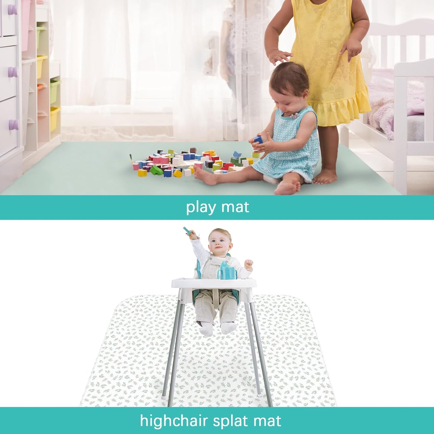 Splat Mat 2 Pack for Under High Chair & Arts & Crafts & Eating Mess, Waterproof 42''×46'' Baby Playtime Anti-Slip High Chair Mat for Floor or Table, Reusable & Portable Splash Mat