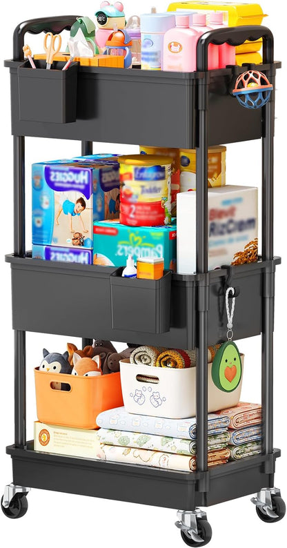 SUNALLY Baby Diaper Caddy Cart, 3 Tier Rolling Diaper Cart with Lockable Wheels for Nursery Essentials, Large Capacity & Easy Assemble Diaper Storage Organizer for Newborn,New Mom, White