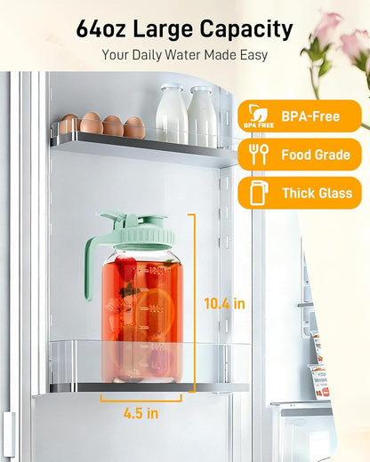 OneDream Breast Milk Pitcher 32oz Glass Pitcher with Lid, Formula Pitcher Leakproof Drip-Free Spout, Wide Mouth Mason Jar Pitcher for Easy Pouring, Dishwasher Safe Breastmilk Storage Pitcher