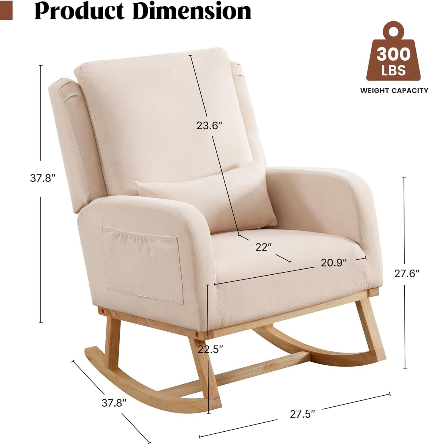HCHAIRH Rocking Chair Nursery, Sherpa Nursing Rocking Chairs, Upholstered Nursery Glider Rocker for Mom Nursery Morden Accent Rocking Chair Pillow for Living Room,Bedroom,Teddy Light Grey