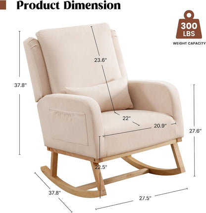 HCHAIRH Rocking Chair Nursery, Sherpa Nursing Rocking Chairs, Upholstered Nursery Glider Rocker for Mom Nursery Morden Accent Rocking Chair Pillow for Living Room,Bedroom,Teddy Light Grey