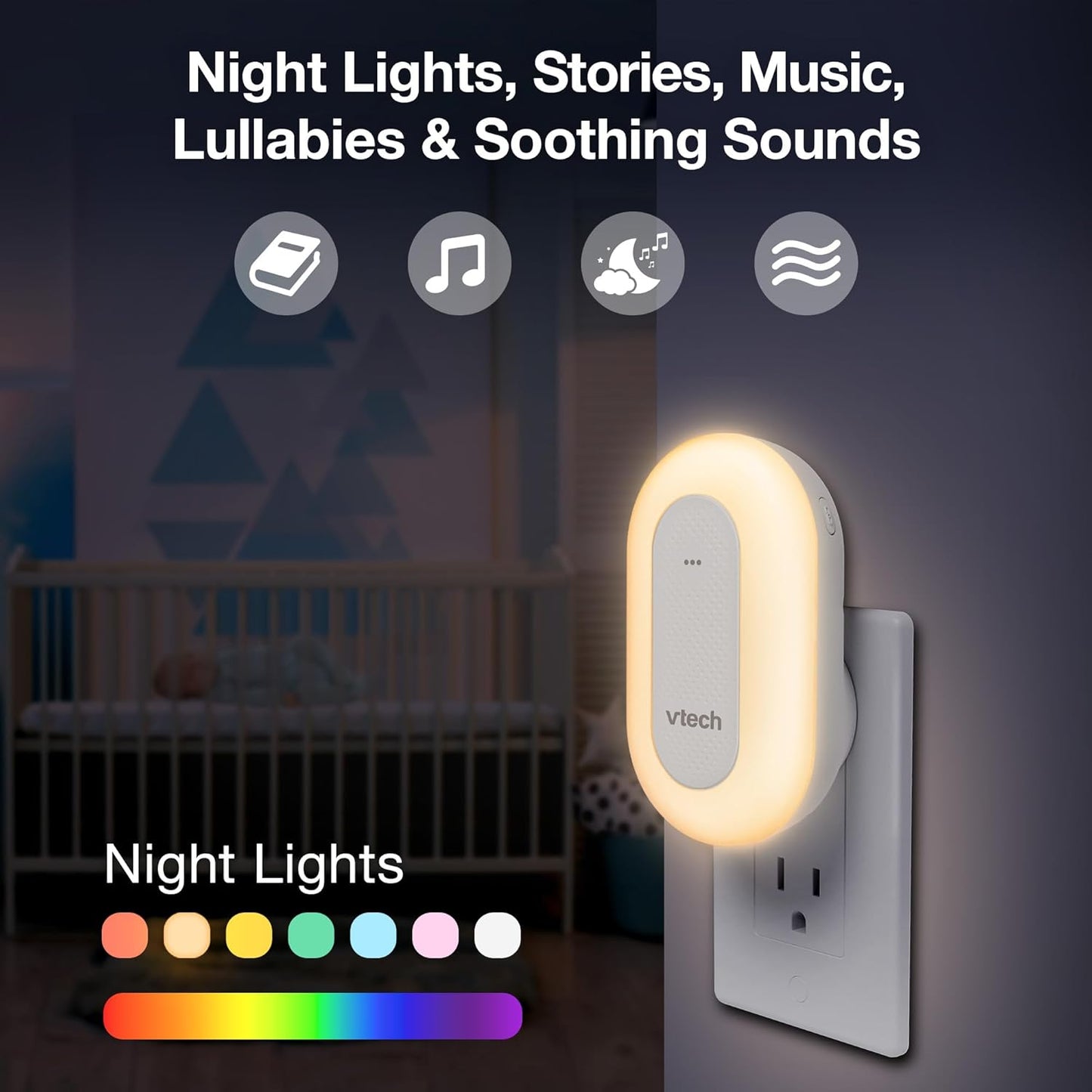 VTech BC8313 V-Hush Soothing Sleep Trainer with 200+ Stories, Lullabies, Sounds & Expert Sleep Program - Rechargeable Portable Bluetooth Speaker, Multi-Color Night Light, Glow-on-Ceiling Projector