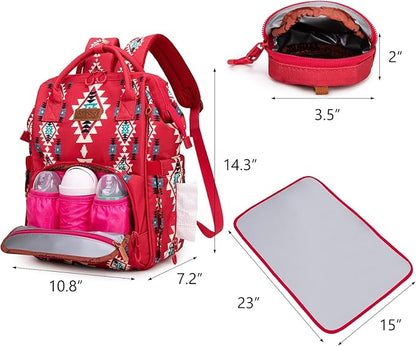 Montana West Wrangler Diaper Bag Backpack Aztec Travel Backpack Purses Western Multi-Function Baby Bags for Mom with Waterproof Insulated Pockets