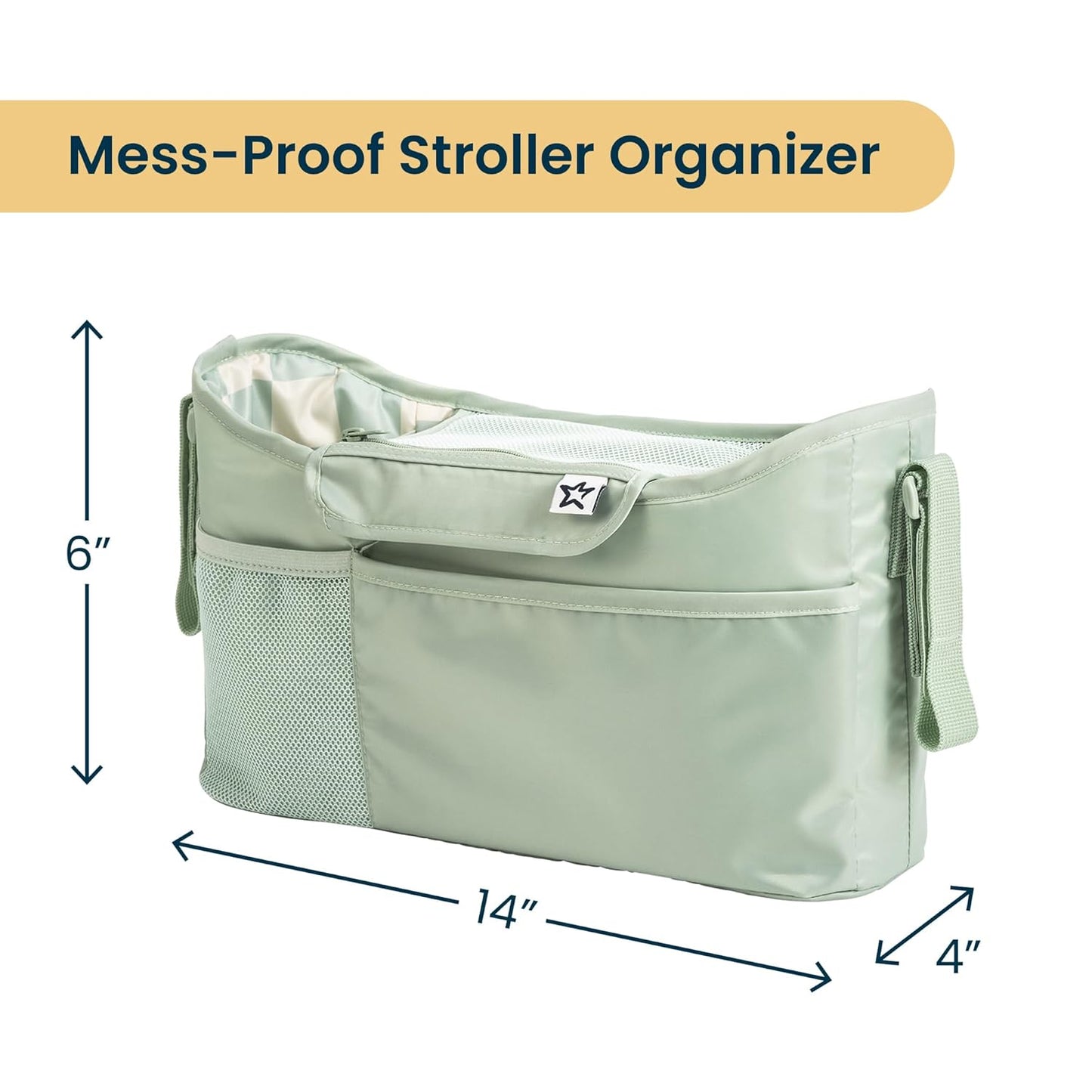 Tiny Twinkle Universal Stroller Organizer with Adjustable Strap - Waterproof Stroller Caddy Fits Baby Jogger, Nuna, Graco, Donna and Bugaboo Strollers（Black）