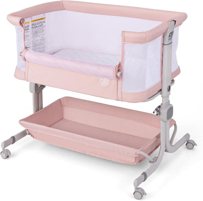 BABY JOY Bassinet, Bedside Crib w/ 6-Level Adjustable Height, Storage Shelf, Wheels, Mattress & Carry Bag for Safe Co-Sleeping, Folding Bassinet Bedside Sleeper for Newborn Infants (Gray)