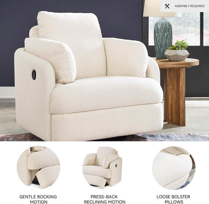 Signature Design by Ashley Modmax Coastal Press-Back Swivel Glider Rocker Recliner with Machine Washable Cover, Hidden Storage Compartments and 2 Bolster Pillows, Beige - Colors B