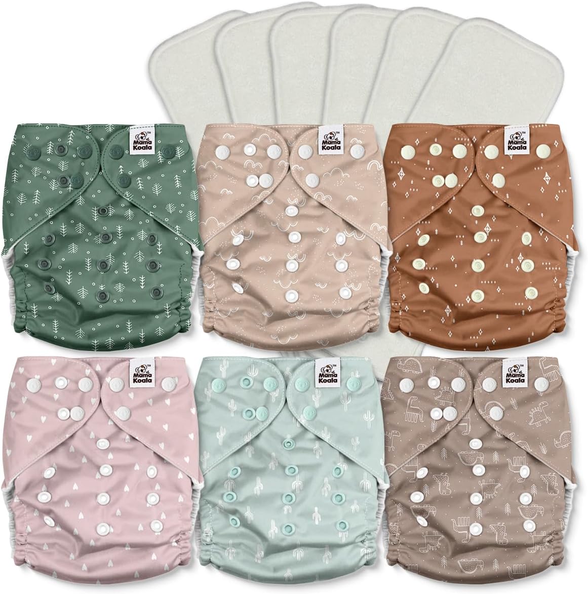 Mama Koala 3.0 Pocket Cloth Diapers for Babies with AWJ Lining, 6 Pack with 6 4-Layer Natural Cloth Diaper Inserts - Reusable and Washable Pocket Diapers(Hardworking Bees) - Colors B