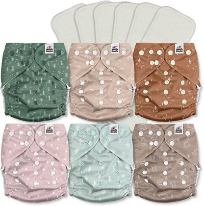 Mama Koala 3.0 Pocket Cloth Diapers for Babies with AWJ Lining, 6 Pack with 6 4-Layer Natural Cloth Diaper Inserts - Reusable and Washable Pocket Diapers(Hardworking Bees) - Colors B
