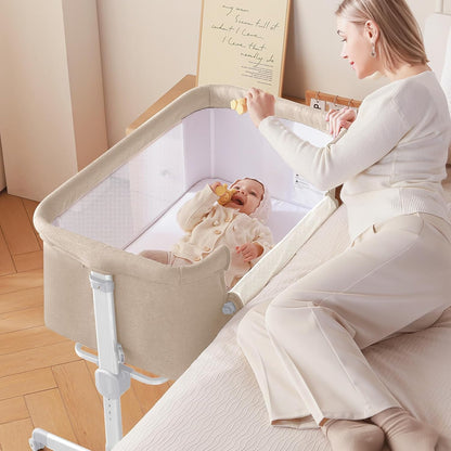 Larex Baby Bassinet, 3 in 1 Bassinets Bedside Sleeper Crib Sleeper for Newborn, Portable Crib Adjustable 7 Height Bedside Bassinet with Mattress and Movable Wheels，Breathable Mattress&Mesh(Dark Grey)