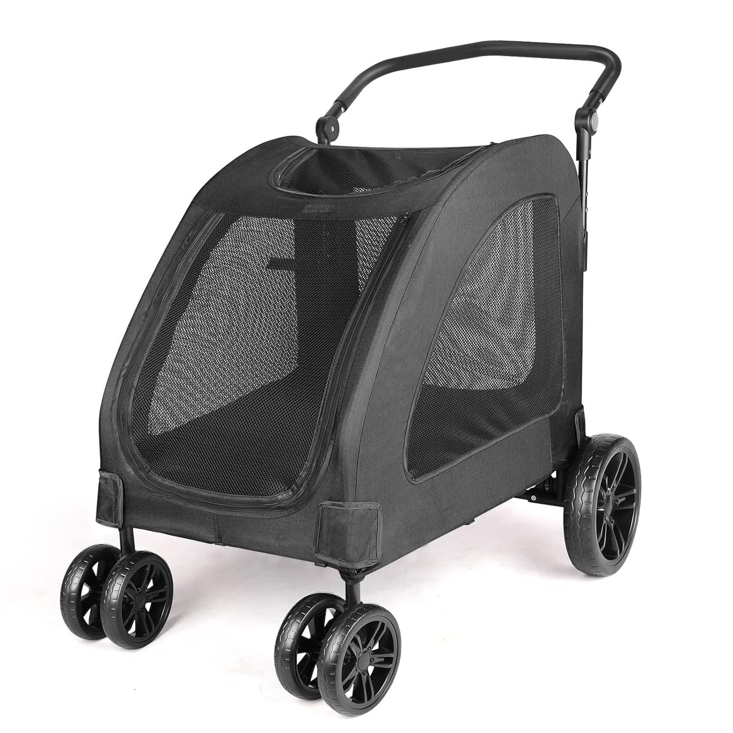 Large Dog Travel Stroller with 4 Heavy Duty Wheels Pet Stroller with Adjustable Handle - Double Doggie Capacity Jogger Wagon with Back Front Door for Small Medium Large Dogs (Dark Light Gray)