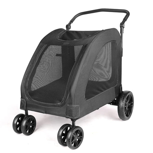 Large Dog Travel Stroller with 4 Heavy Duty Wheels Pet Stroller with Adjustable Handle - Double Doggie Capacity Jogger Wagon with Back Front Door for Small Medium Large Dogs (Dark Light Gray)