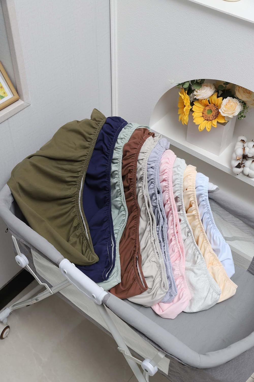 Onacosht 100% Organic Cotton Bassinet Sheets Compatiable with ANGELBLISS Baby Bassinet Bedside Sleeper, 2 Pack Jersey Knit Fitted Sheet for Baby Boy and Girl, Navy and Fog Grey