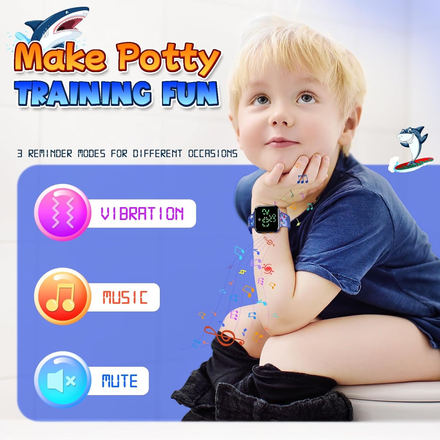 Potty Training Watch and Board Book for Kids: Water Resistant Potty Watches for Toddler Boys Rechargeable Toilet Reminder Dinosaur Toddler Watch 1-3 Birthday Gifts for 2 3 4 Year Old Boy (Blue)