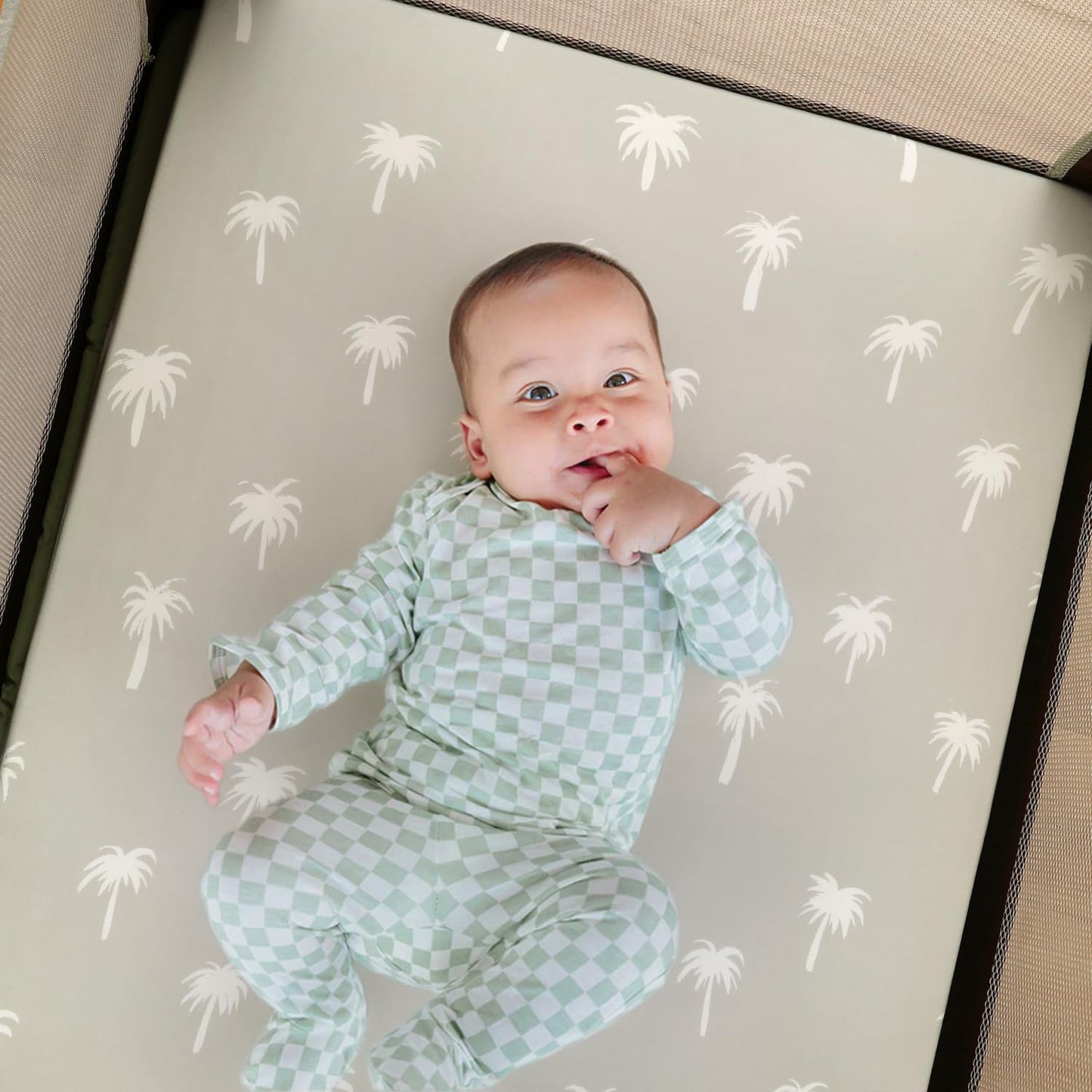 GRSSDER Stretch Ultra Soft Jersey Knit Fitted Pack n Play Playard Sheets Set 2 Pack，Fits Portable/Mini Cribs Sheets, Playards Mattress Pads, Stylish Watercolor Animals for Baby, Mint Green