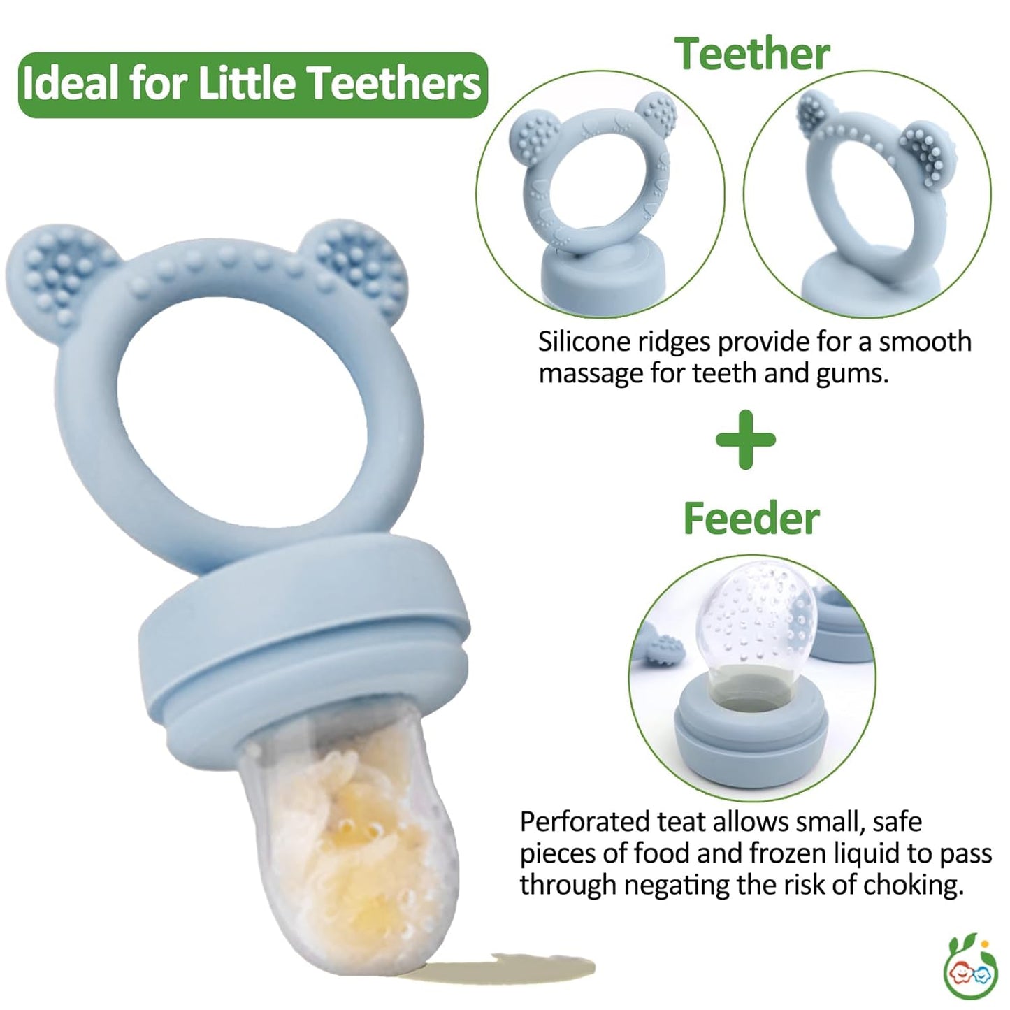 Silicone Baby Fruit Food Feeder & Mini Freezer Nibble Tray, Breastmilk Popsicle Molds for Baby Teething Relief, BPA Free Silicone Teething Toys Feeder for Safe Infant Self Feeding, Extra Food Pouches