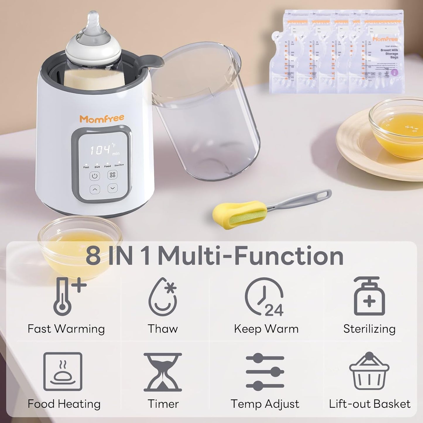 Bottle Warmer, 8-in-1 Fast Baby Bottle Warmer for Breastmilk and Formula,Milk Warmer with Accurate Temperature Control and Automatic Shut-Off,Multifunctional Bottle Warmers for All Bottles (Purple)