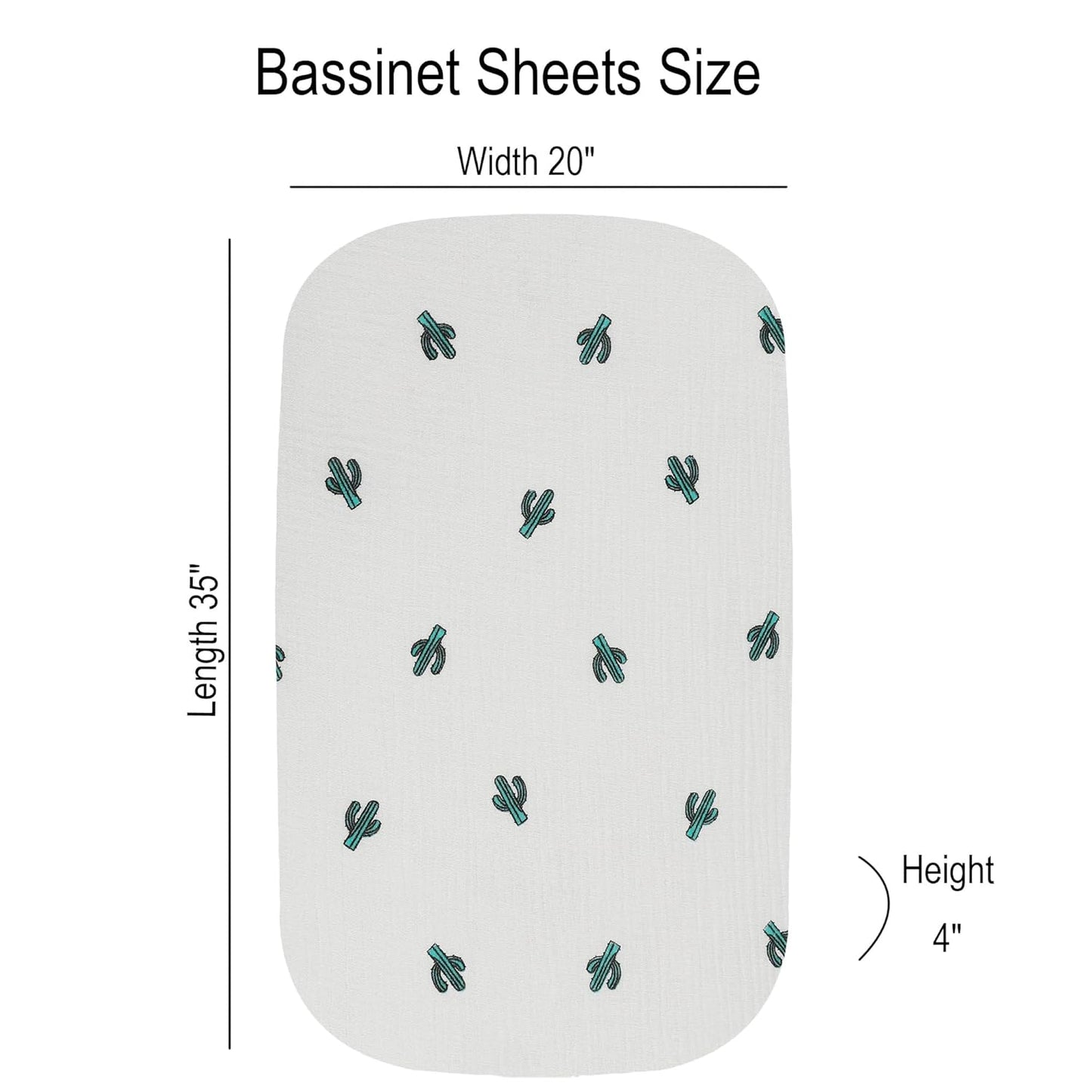 Onacosht Muslin Bassinet Sheets 3 Pack, 100% Cotton Baby Fitted Sheet 33" x 19" Compatible with Mika Micky, KoolaBaby (3 in 1), BabyBond, HARPPA and RICUTON Bedside Bassinet, Green, Floral and Cactus