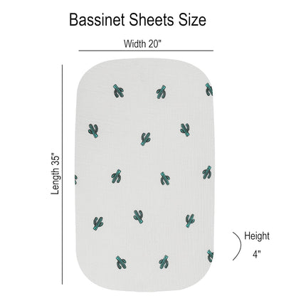 Onacosht Muslin Bassinet Sheets 3 Pack, 100% Cotton Baby Fitted Sheet 33" x 19" Compatible with Mika Micky, KoolaBaby (3 in 1), BabyBond, HARPPA and RICUTON Bedside Bassinet, Green, Floral and Cactus