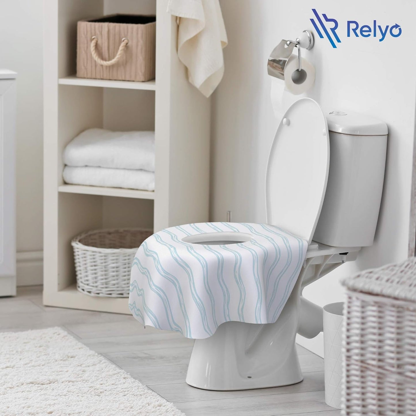 Relyo Disposable Toilet Seat Cover for Travel – 20 Pack with Covers Wrapped in Sets of 2, Non-Flushable Liners, Fits Most Seats – Kids, Toddlers, Adults (Dinosaurs, 20)