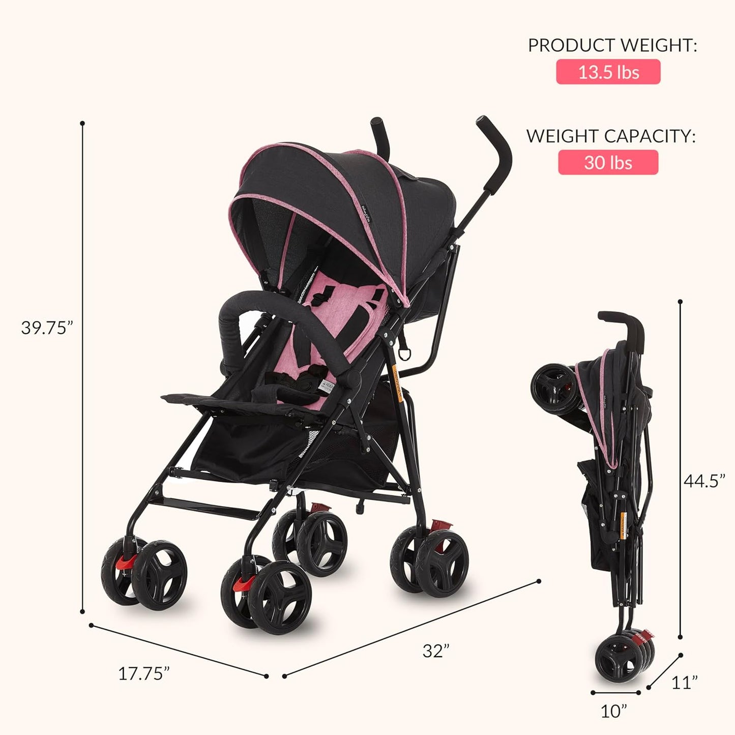 Dream On Me Vista Moonwalk Stroller, Disney Approved Lightweight Stroller for Toddlers and Infants, One-Hand Fold, Reclining Seat, Canopy with Sun Visor, Everyday & Travel Ready